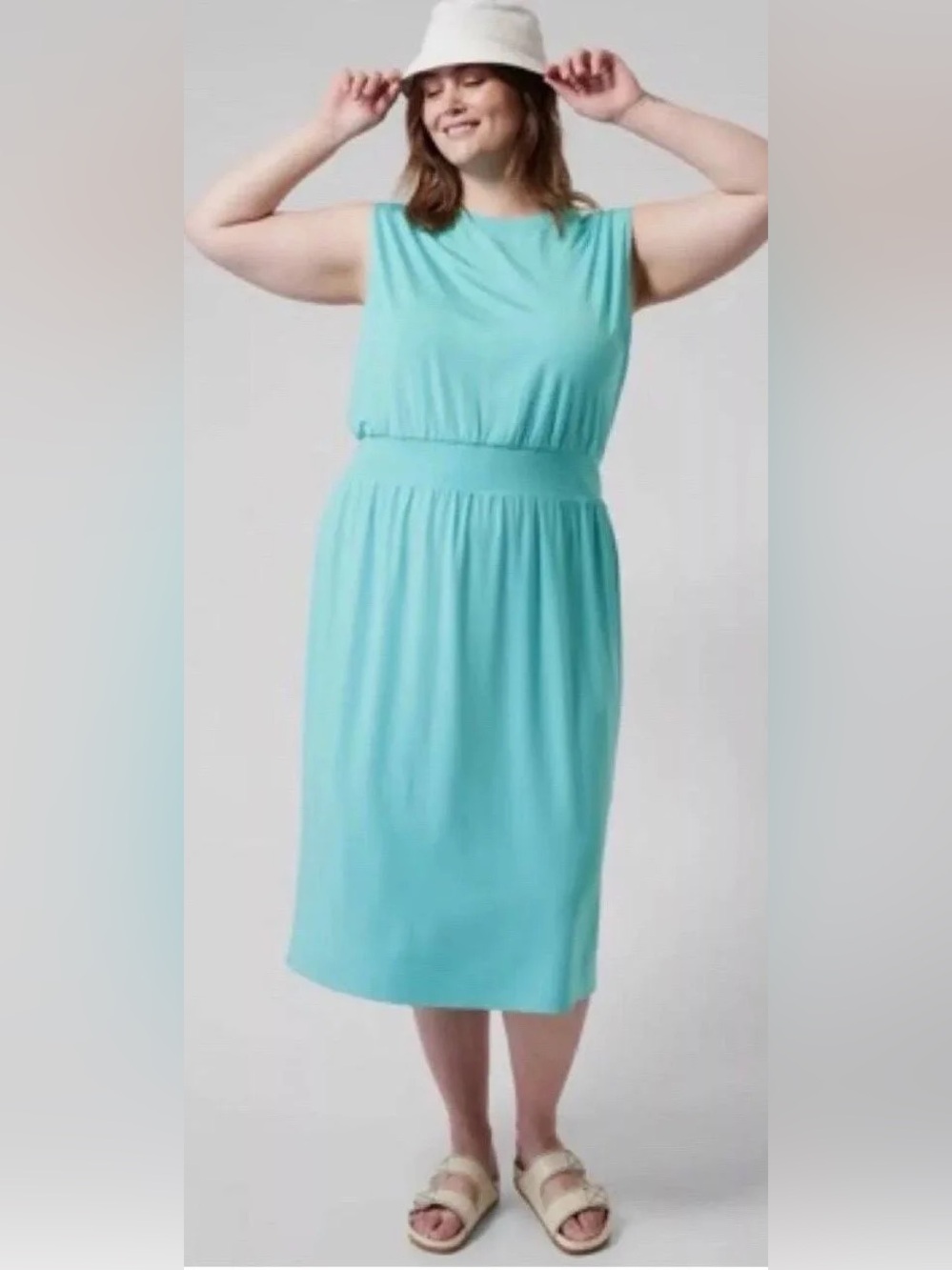 Athleta Santorini Cinch Dress Aqua Turquoise 3X XXXL Athleisure Vacation